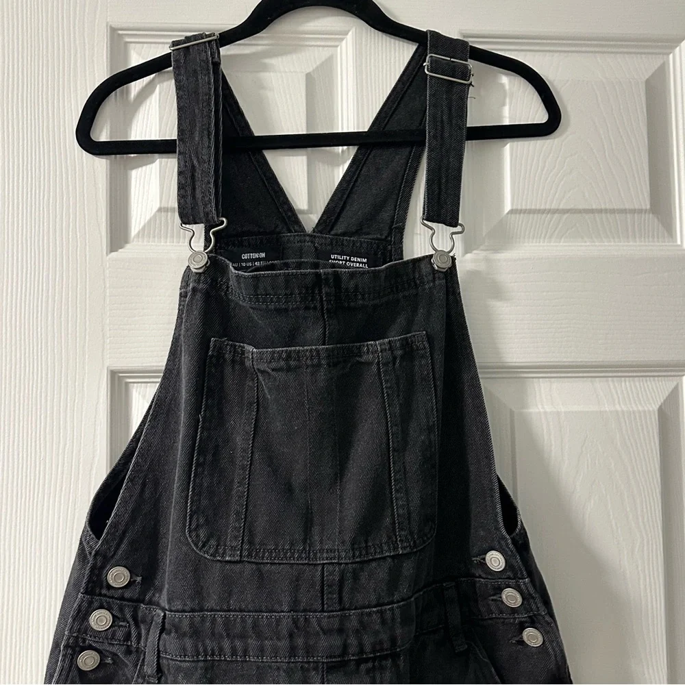 Cotton On Black Denim Utility Overall Shorts Size 10